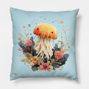 Ethereal Jellyfish in a Coral Wreath - Mystical Ocean Art Pillow