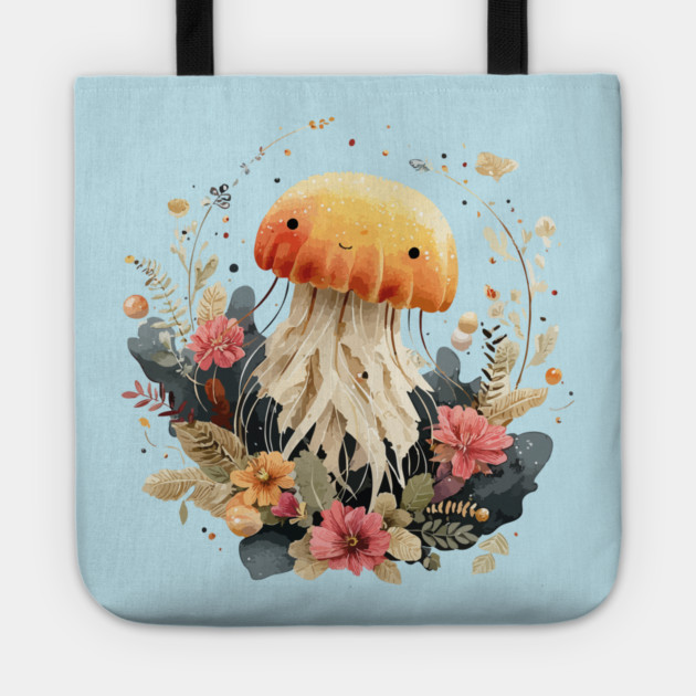 Ethereal Jellyfish in a Coral Wreath - Mystical Ocean Art Tote by TuncGK