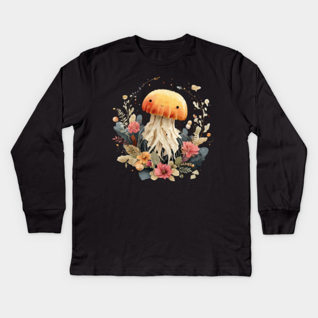 Ethereal Jellyfish in a Coral Wreath - Mystical Ocean Art Kids Long Sleeve T-Shirt by TuncGK