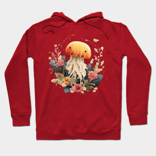 Ethereal Jellyfish in a Coral Wreath - Mystical Ocean Art Hoodie by TuncGK