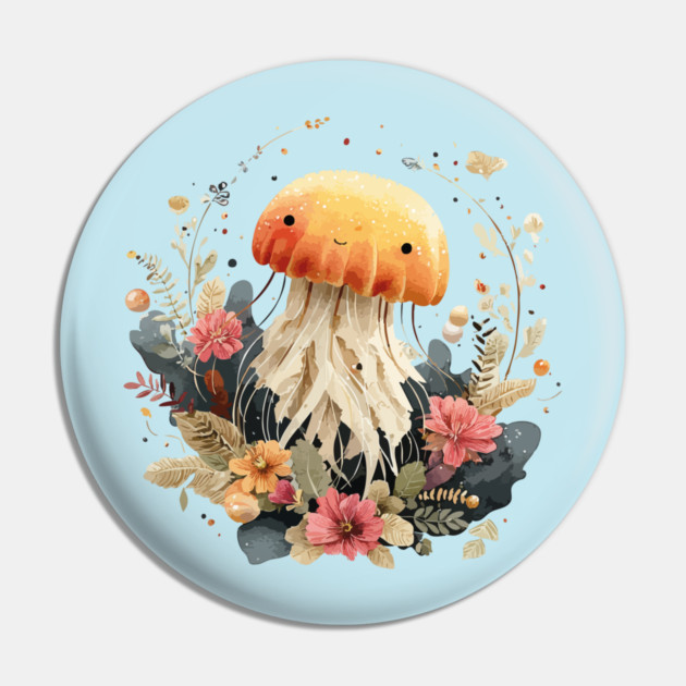 Ethereal Jellyfish in a Coral Wreath - Mystical Ocean Art Pin by TuncGK