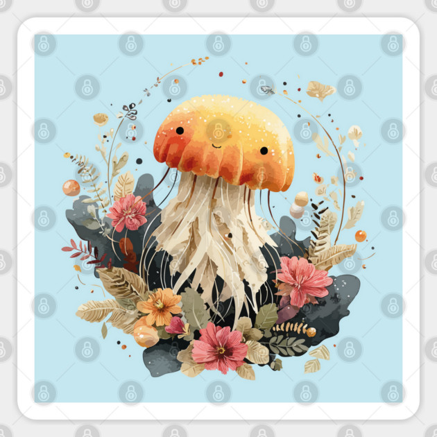Ethereal Jellyfish in a Coral Wreath - Mystical Ocean Art Sticker by TuncGK