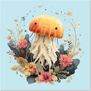 Ethereal Jellyfish in a Coral Wreath - Mystical Ocean Art Posters and Art