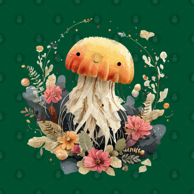 Ethereal Jellyfish in a Coral Wreath - Mystical Ocean Art by TuncGK