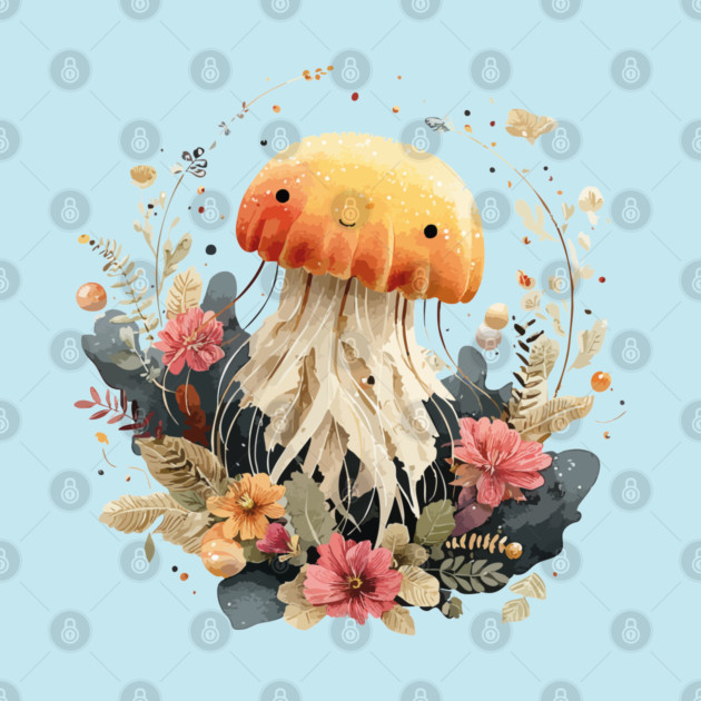 Ethereal Jellyfish in a Coral Wreath - Mystical Ocean Art by TuncGK