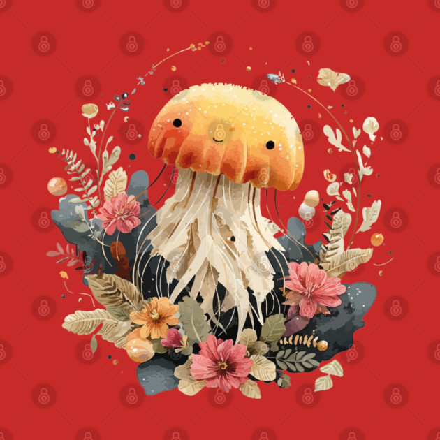 Ethereal Jellyfish in a Coral Wreath - Mystical Ocean Art by TuncGK