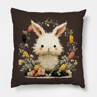 Baby Bunny in a Carrot Wreath - Fairytale Nursery Decor Pillow
