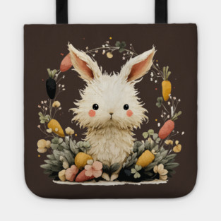 Baby Bunny in a Carrot Wreath - Fairytale Nursery Decor Tote