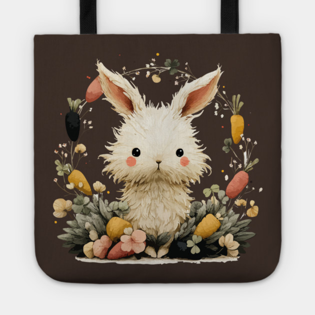 Baby Bunny in a Carrot Wreath - Fairytale Nursery Decor Tote by TuncGK