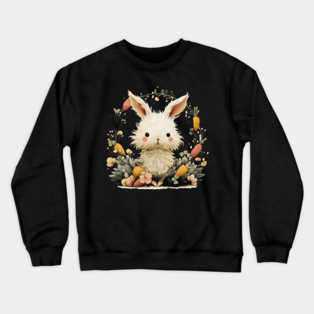 Baby Bunny in a Carrot Wreath - Fairytale Nursery Decor Crewneck Sweatshirt by TuncGK