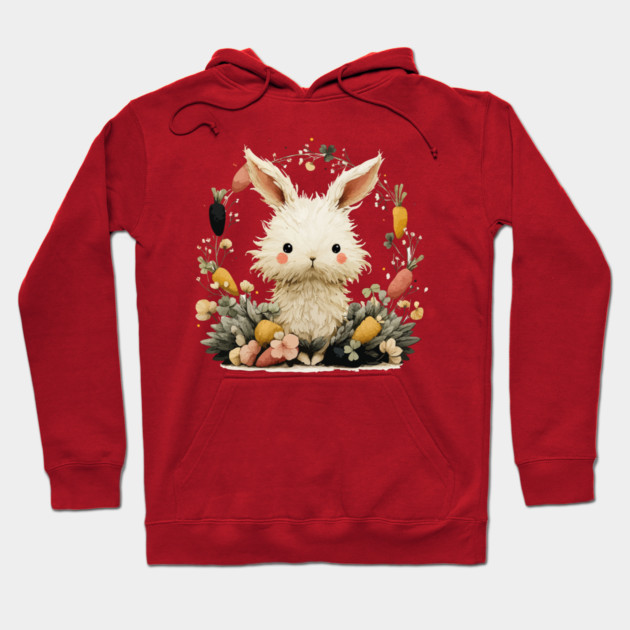 Baby Bunny in a Carrot Wreath - Fairytale Nursery Decor Hoodie by TuncGK