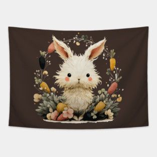 Baby Bunny in a Carrot Wreath - Fairytale Nursery Decor Tapestry