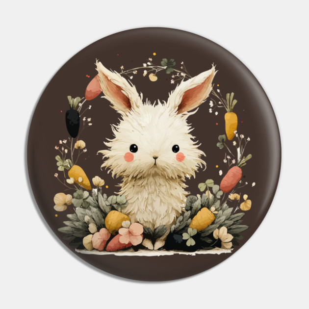 Baby Bunny in a Carrot Wreath - Fairytale Nursery Decor Pin by TuncGK