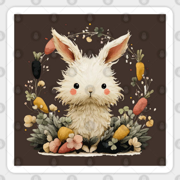 Baby Bunny in a Carrot Wreath - Fairytale Nursery Decor Sticker by TuncGK