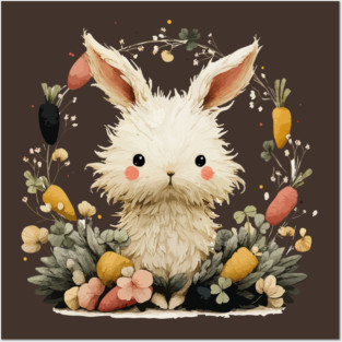 Baby Bunny in a Carrot Wreath - Fairytale Nursery Decor Posters and Art