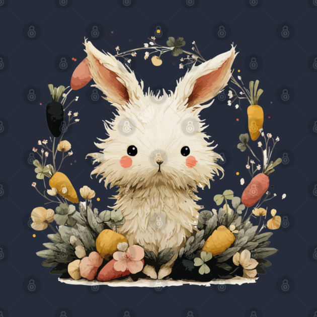 Baby Bunny in a Carrot Wreath - Fairytale Nursery Decor by TuncGK