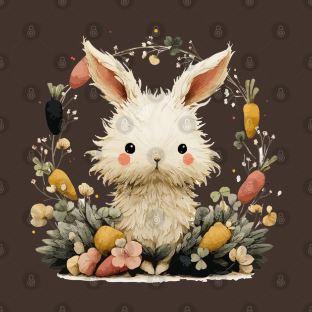 Baby Bunny in a Carrot Wreath - Fairytale Nursery Decor by TuncGK