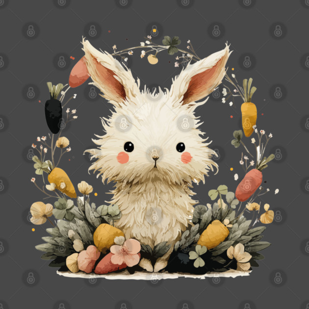 Baby Bunny in a Carrot Wreath - Fairytale Nursery Decor by TuncGK