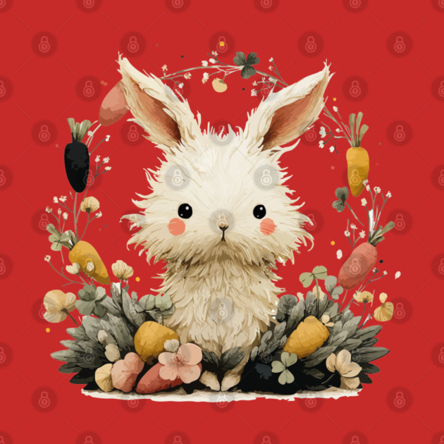 Baby Bunny in a Carrot Wreath - Fairytale Nursery Decor by TuncGK