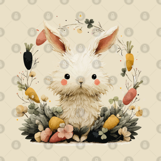 Baby Bunny in a Carrot Wreath - Fairytale Nursery Decor by TuncGK
