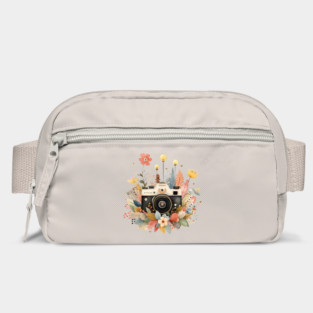 Vintage Camera in a Floral Wreath - Photographer & Travel Folk Art Bag