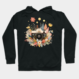 Vintage Camera in a Floral Wreath - Photographer & Travel Folk Art Hoodie