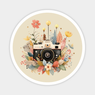 Vintage Camera in a Floral Wreath - Photographer & Travel Folk Art Magnet