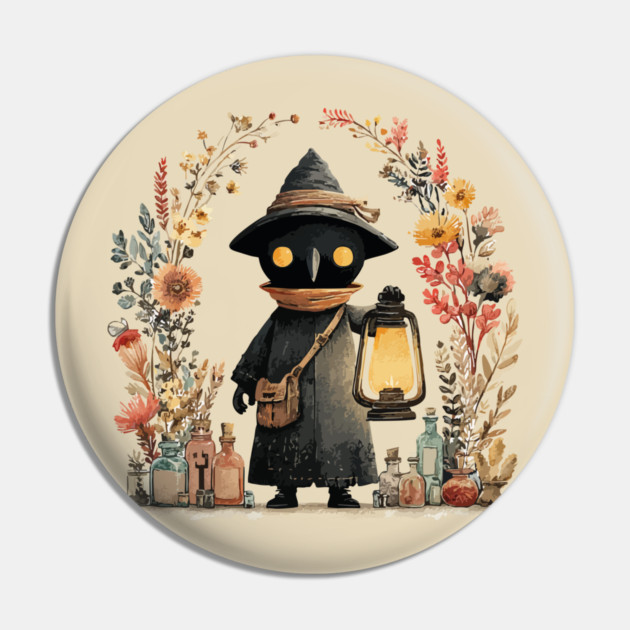 Plague Doctor Apothecary - Alchemist & Goblincore Folk Art Pin by TuncGK