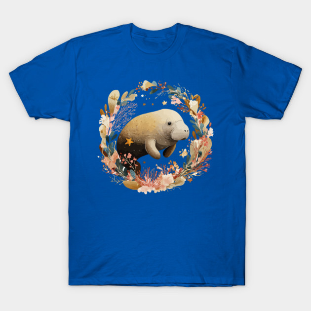 Gentle Manatee in a Seaweed Wreath - Florida Folk Art T-Shirt by TuncGK