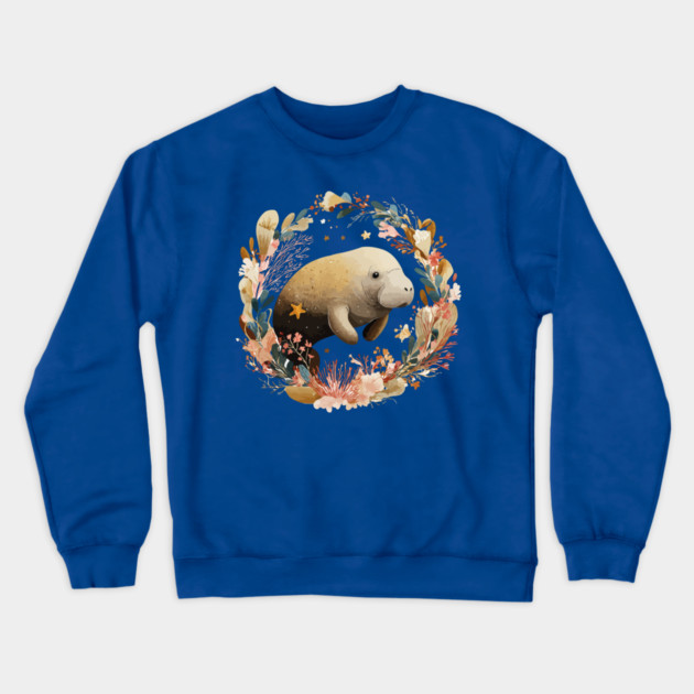 Gentle Manatee in a Seaweed Wreath - Florida Folk Art Crewneck Sweatshirt by TuncGK