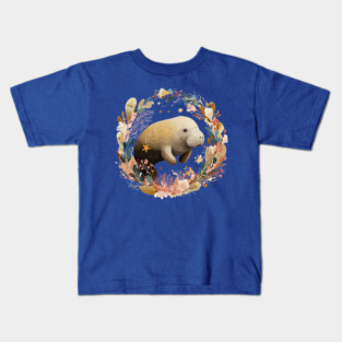 Gentle Manatee in a Seaweed Wreath - Florida Folk Art Kids T-Shirt