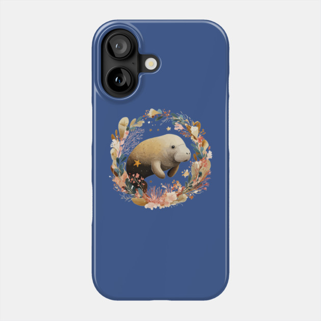 Gentle Manatee in a Seaweed Wreath - Florida Folk Art Phone Case by TuncGK