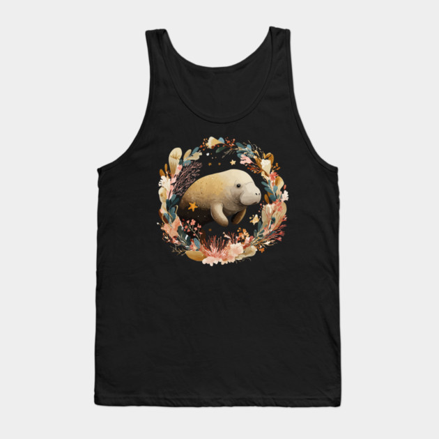 Gentle Manatee in a Seaweed Wreath - Florida Folk Art Tank Top by TuncGK