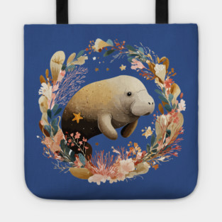 Gentle Manatee in a Seaweed Wreath - Florida Folk Art Tote