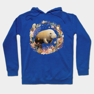 Gentle Manatee in a Seaweed Wreath - Florida Folk Art Hoodie