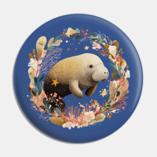 Gentle Manatee in a Seaweed Wreath - Florida Folk Art Pin