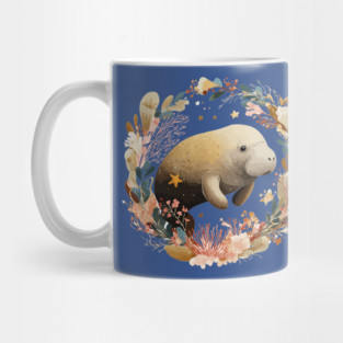 Gentle Manatee in a Seaweed Wreath - Florida Folk Art Mug