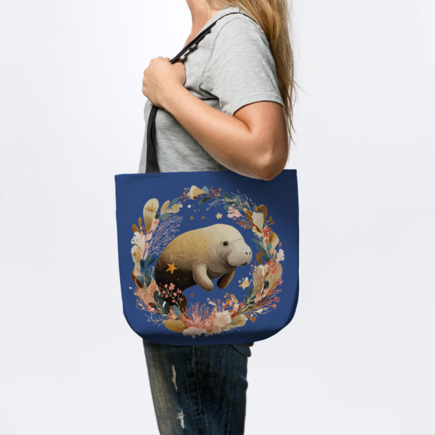 Gentle Manatee in a Seaweed Wreath - Florida Folk Art by TuncGK