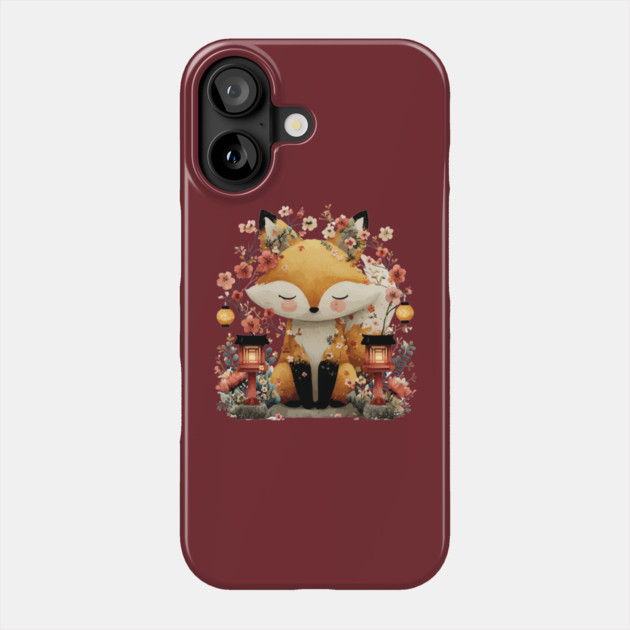 Japanese Kitsune Fox with Lanterns - Folklore & Anime Art Phone Case by TuncGK