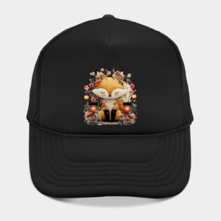 Japanese Kitsune Fox with Lanterns - Folklore & Anime Art Hat