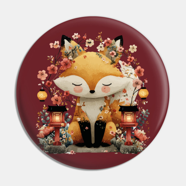 Japanese Kitsune Fox with Lanterns - Folklore & Anime Art Pin by TuncGK