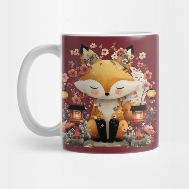 Japanese Kitsune Fox with Lanterns - Folklore & Anime Art by TuncGK