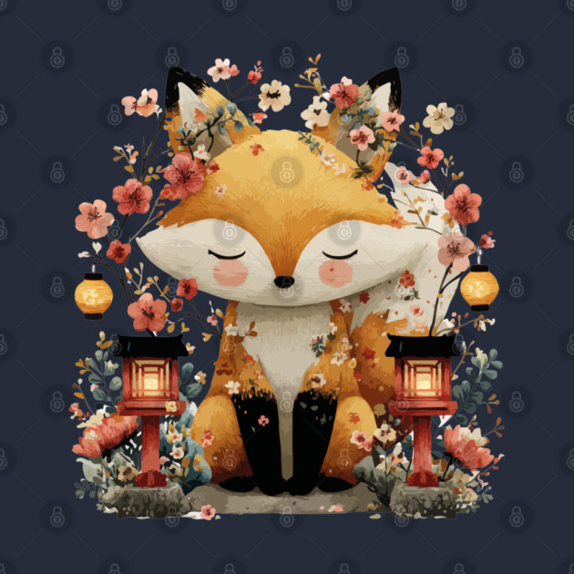 Japanese Kitsune Fox with Lanterns - Folklore & Anime Art by TuncGK