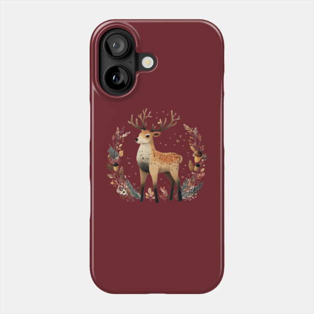 Mystical Stag in a Forest Wreath - Pagan & Celtic Folk Art Phone Case by TuncGK