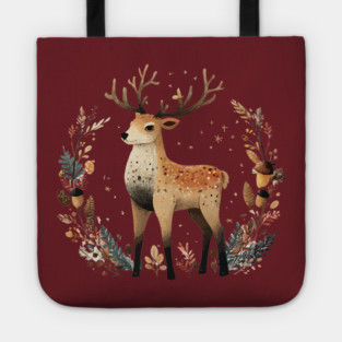 Mystical Stag in a Forest Wreath - Pagan & Celtic Folk Art Tote