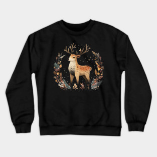 Mystical Stag in a Forest Wreath - Pagan & Celtic Folk Art Crewneck Sweatshirt