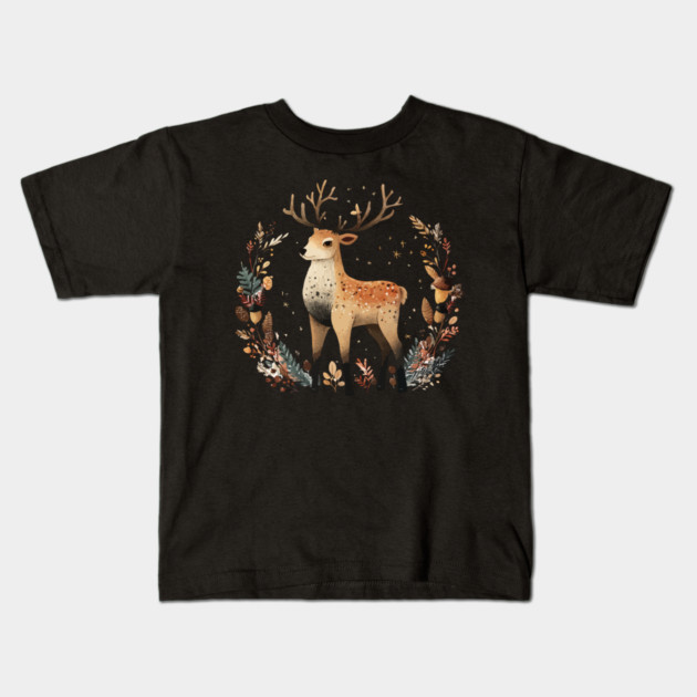 Mystical Stag in a Forest Wreath - Pagan & Celtic Folk Art Kids T-Shirt by TuncGK