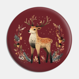 Mystical Stag in a Forest Wreath - Pagan & Celtic Folk Art Pin