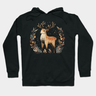 Mystical Stag in a Forest Wreath - Pagan & Celtic Folk Art Hoodie