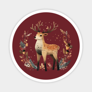 Mystical Stag in a Forest Wreath - Pagan & Celtic Folk Art Magnet
